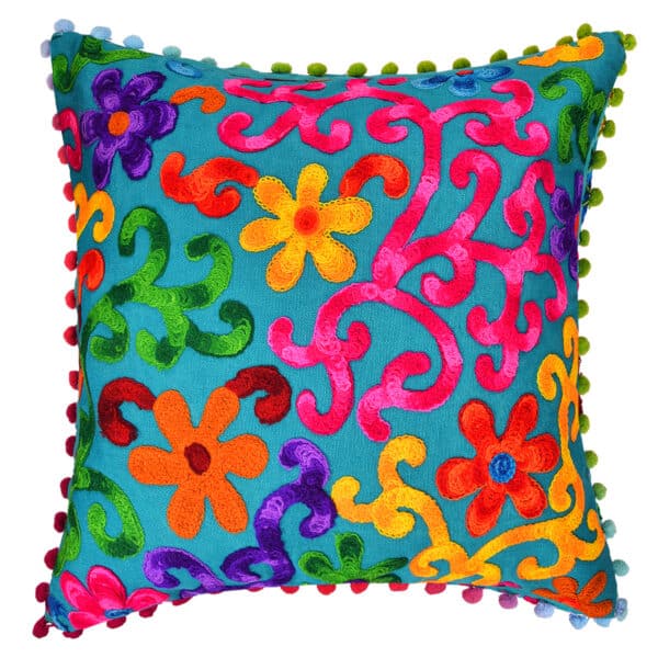 Cushion Cover Pompom Blue
