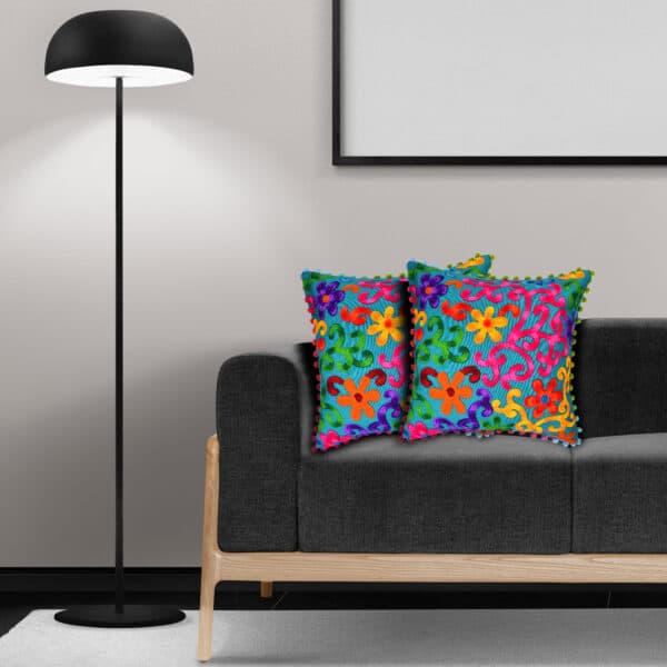 Cushion Cover Pompom Blue - Image 4