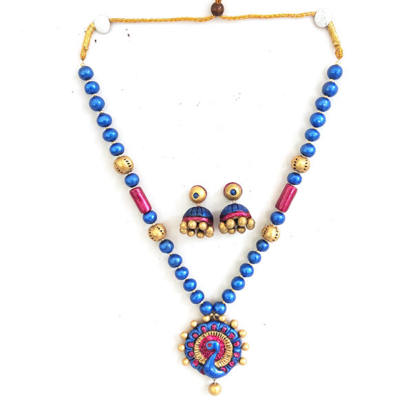 Terracotta Blue Peacock Necklace Set - Image 2