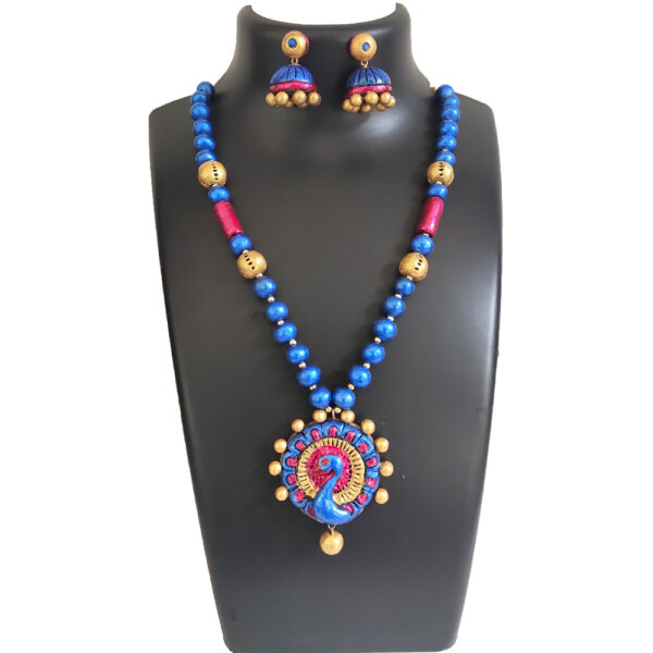 Terracotta Blue Peacock Necklace Set
