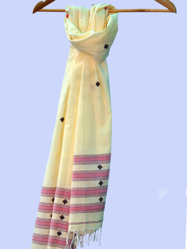 Yellow pink stripped handwoven cotton stole
