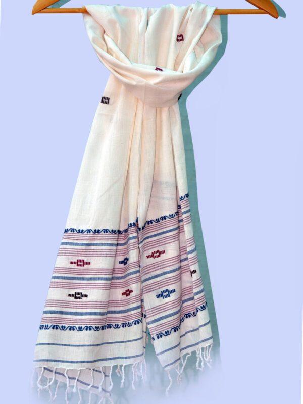 Cream rectangular handwoven cotton stole