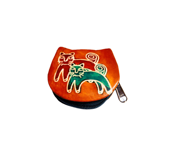 Colorful Cat and Kitten Design Genuine leather Shantiniketan Small Coin Purse