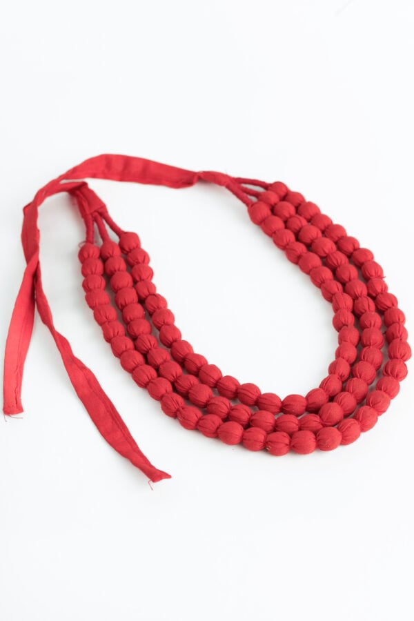 Handcrafted Large Multi layer Red Fabric Necklace