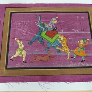 Elephant Hunt- Mughal painting