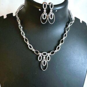 White Gold Matte Finish AD Stones Jewellery Set