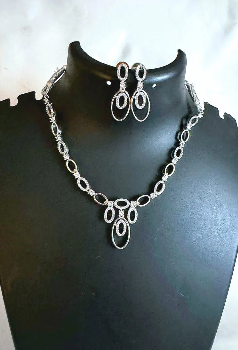 White Gold Matte Finish AD Stones Jewellery Set