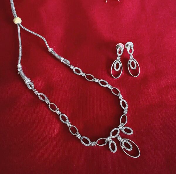 White Gold Matte Finish AD Stones Jewellery Set - Image 3