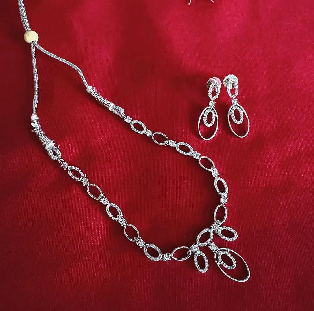 White Gold Matte Finish AD Stones Jewellery Set - Image 3