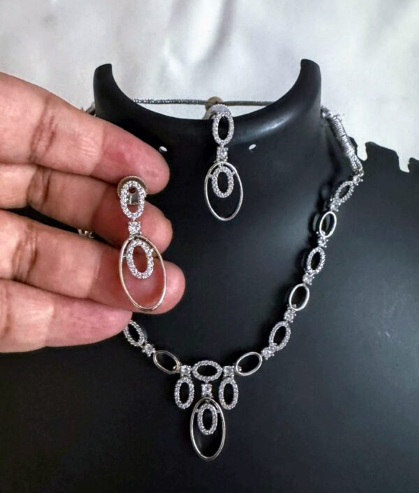 White Gold Matte Finish AD Stones Jewellery Set - Image 2