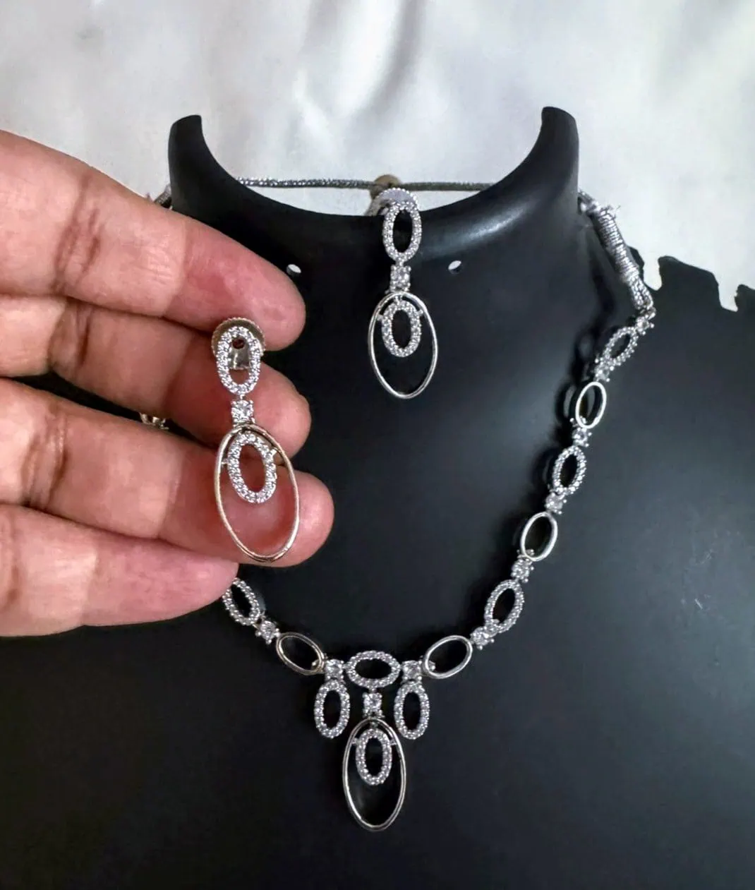 White Gold Matte Finish AD Stones Jewellery Set - Image 2