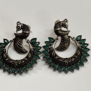 Glamvila Peacock Design Chandbali in Green Stones