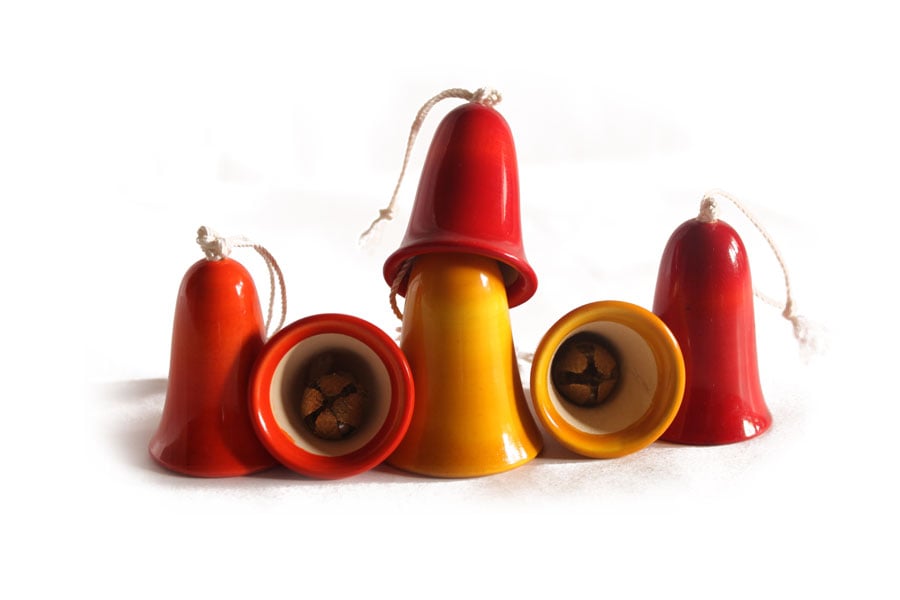 Wooden Bells for Christmas Tree - Set of 6- Tree Decorations - Wooden Hangings