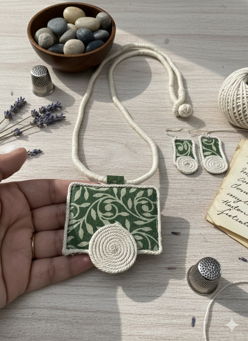 Glamvila Haritha Kala Fabric Jewellery Set - Image 4