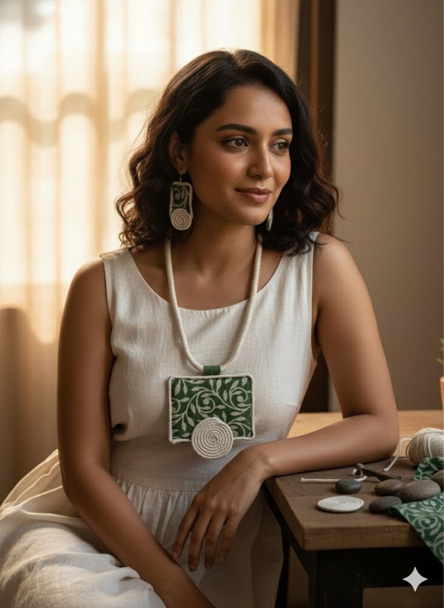 Glamvila Haritha Kala Fabric Jewellery Set - Image 3